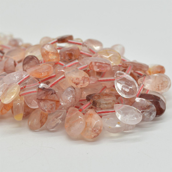 10 High Quality Grade A Natural Red Hematoid Quartz Semi Precious Gemstone FACETED Teardrop / Pendant Beads - 12mm x 8mm