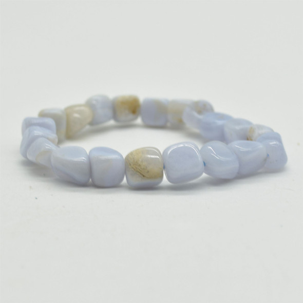 Natural Blue Lace Agate Semi-precious Gemstone Pebble Nugget Beads Bracelet / Sample Strand - 9mm - 12mm, 7.5"
