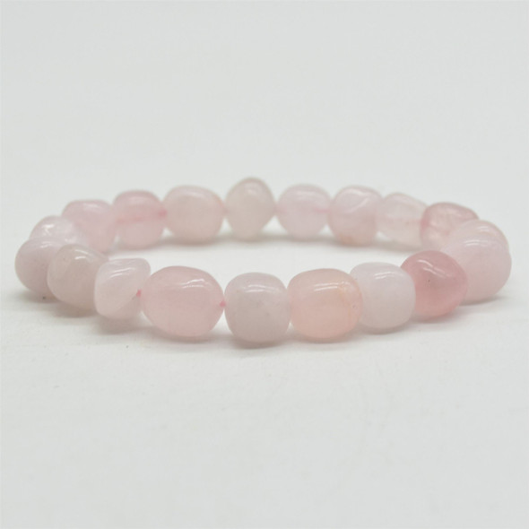 Natural Rose Quartz Semi-precious Gemstone Pebble Nugget Beads Bracelet / Sample Strand - 9mm - 13mm, 7.5"