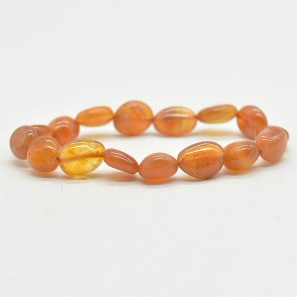 Natural Carnelian Agate Semi-precious Gemstone Pebble Nugget Beads Bracelet / Sample Strand - 9mm - 13mm, 7.5"