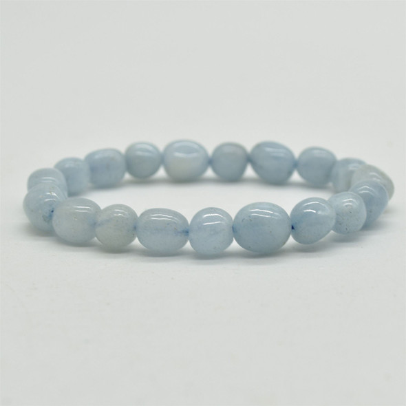 Natural Aquamarine Semi-precious Gemstone Pebble Nugget Beads Bracelet / Sample Strand - 8mm - 10mm, 7.5"