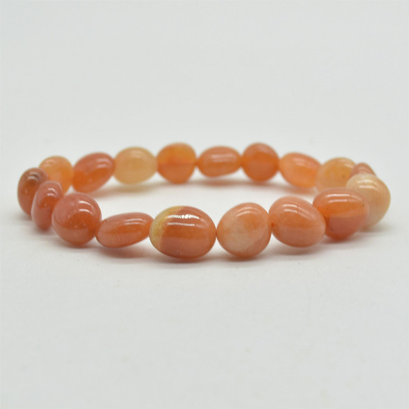 Natural Orange Aventurine Semi-precious Gemstone Pebble Nugget Beads Bracelet / Sample Strand - 8mm - 10mm, 7.5"