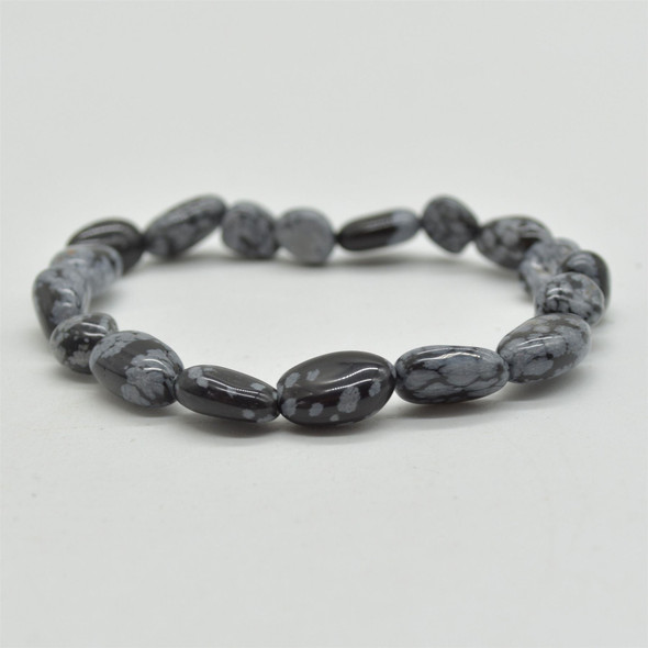 Natural Snowflake Obsidian Semi-precious Gemstone Pebble Nugget Beads Bracelet / Sample Strand - 7mm - 10mm, 7.5"