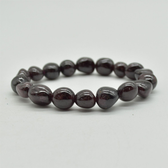 Natural Garnet Semi-precious Gemstone Pebble Nugget Beads Bracelet / Sample Strand - 8mm - 10mm, 7.5"