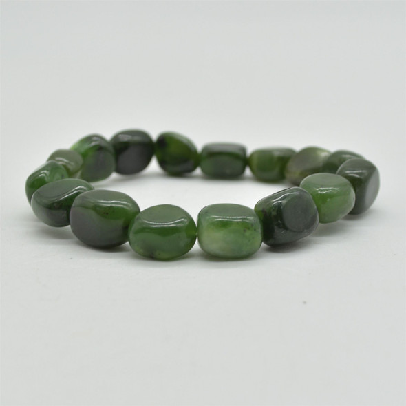 Natural Canadian Jade Semi-precious Gemstone Pebble Nugget Beads Bracelet / Sample Strand - 8mm - 10mm, 7.5"