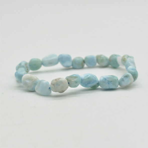 Natural Larimar Semi-precious Gemstone Pebble Nugget Beads Bracelet / Sample Strand - 7mm - 10mm, 7.5"