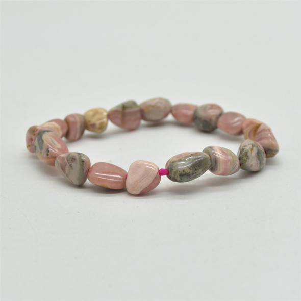 Natural Rhodochrosite Semi-precious Gemstone Pebble Nugget Beads Bracelet / Sample Strand - 8mm - 10mm, 7.5"