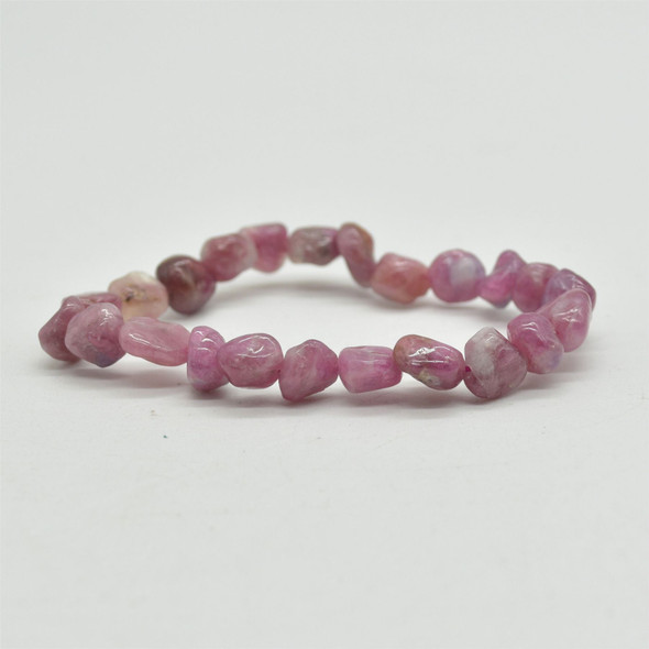 Natural Pink Tourmaline Semi-precious Gemstone Pebble Nugget Beads Bracelet / Sample Strand - 7mm - 10mm, 7.5"