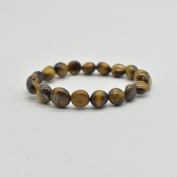 Natural Tiger Eye Semi-precious Gemstone Pebble Nugget Beads Bracelet / Sample Strand - 7mm - 10mm, 7.5"