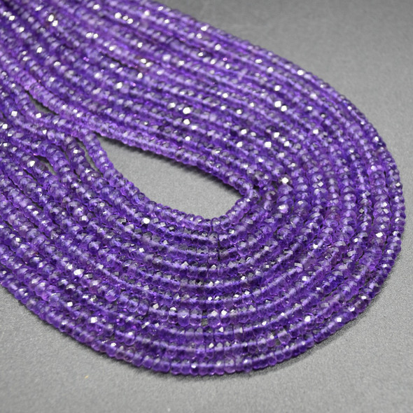 High Quality Natural Handmade Amethyst Semi-Precious Gemstone FACETED Rondelle Spacer Beads - 3.5mm x 2mm - 13'' Strand