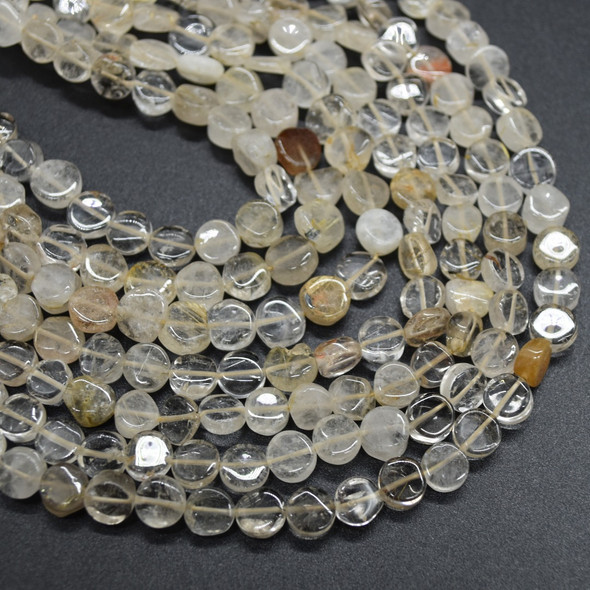 Natural Handmade Rutilated Quartz Semi-precious Gemstone Irregular Disc Coin Beads - 6mm - 13'' Strand