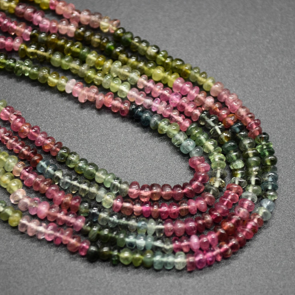 Natural Multi-Colour Tourmaline Semi-precious Gemstone Rondelle Beads - 3mm - 4mm x 2mm - 3mm - 14'' Strand