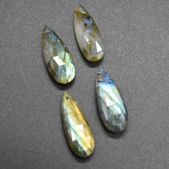 Natural Handmade Labradorite Semi-precious Gemstone Teardrop Earrings Beads - 2.9cm - 3cm x 1cm - 1 Pair