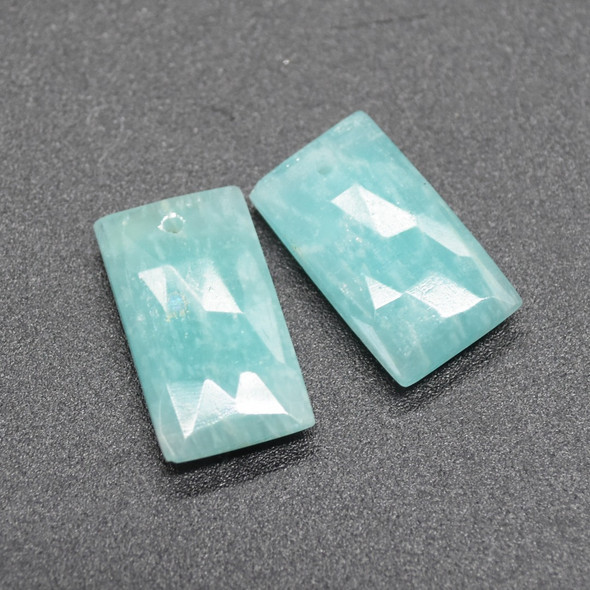 Natural Handmade Amazonite Semi-precious Faceted Gemstone Rectangular Earrings Beads - 1.8cm x 1cm - 1 Pair