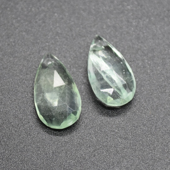 Natural Handmade Green Fluorite Semi-precious Faceted Gemstone Teardrop Shaped Earrings Beads - 1.7cm x 1cm - 1 Pair