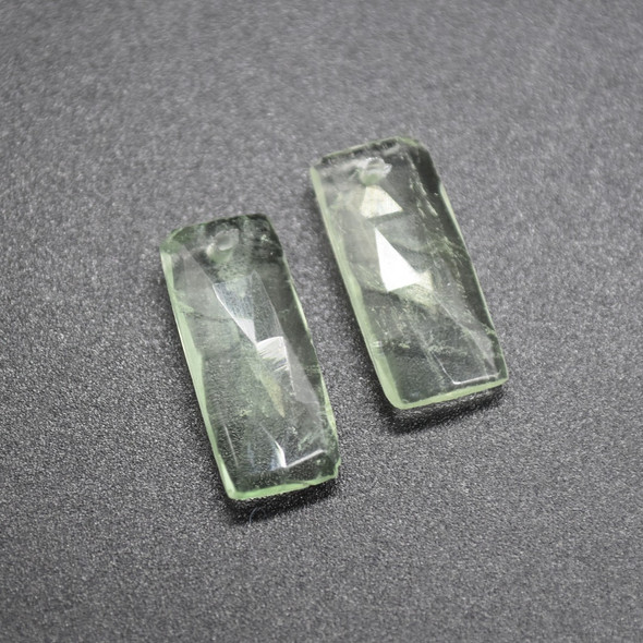 Natural Handmade Green Fluorite Semi-precious Faceted Gemstone Rectangular Earrings Beads - 2.5cm x 1cm - 1 Pair