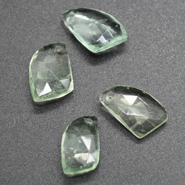 Natural Handmade Green Fluorite Semi-precious Faceted Gemstone Irregular Shaped Earrings Beads - 1.7cm x 1cm - 1 Pair