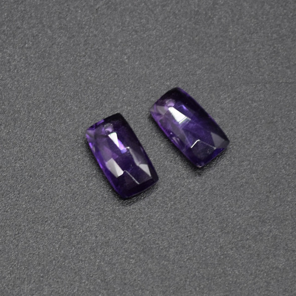 Natural Handmade Amethyst Semi-precious Faceted Gemstone Rectangular Earrings Beads - 1.3cm x 0.7cm - 1 Pair