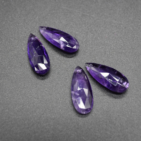 Natural Handmade Amethyst Semi-precious Faceted Gemstone Teardrop Earrings Beads - 2.3cm X 0.9cm - 1 Pair