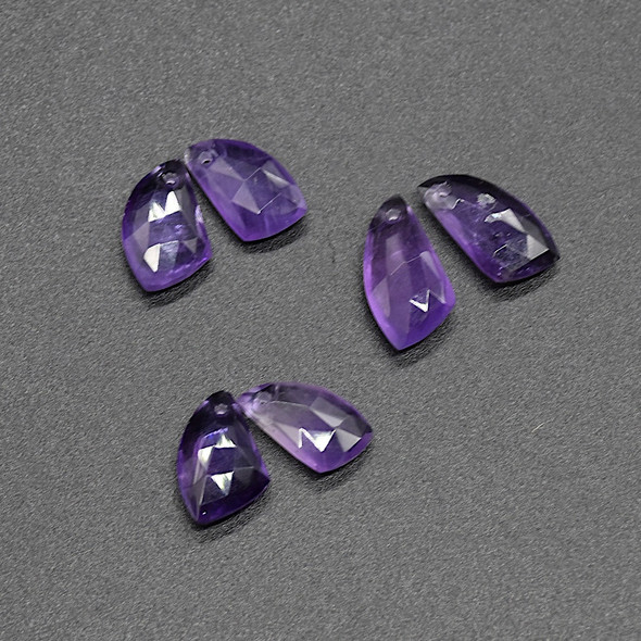 Natural Handmade Amethyst Semi-precious Faceted Gemstone Irregular Shaped Earrings Beads - 1.5cm x 1cm - 1 Pair