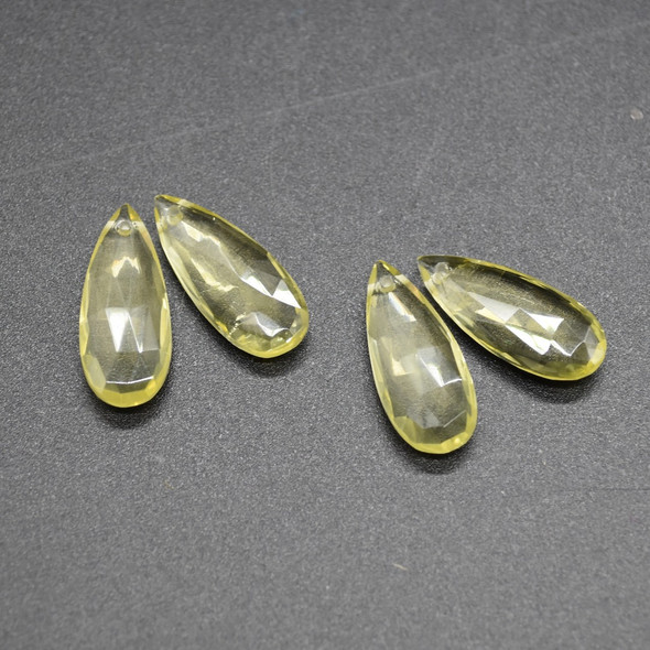 Natural Handmade Lemon Quartz Semi-precious Faceted Gemstone Teardrop Earring Beads - 2.2cm x 0.9cm - 1 Pair