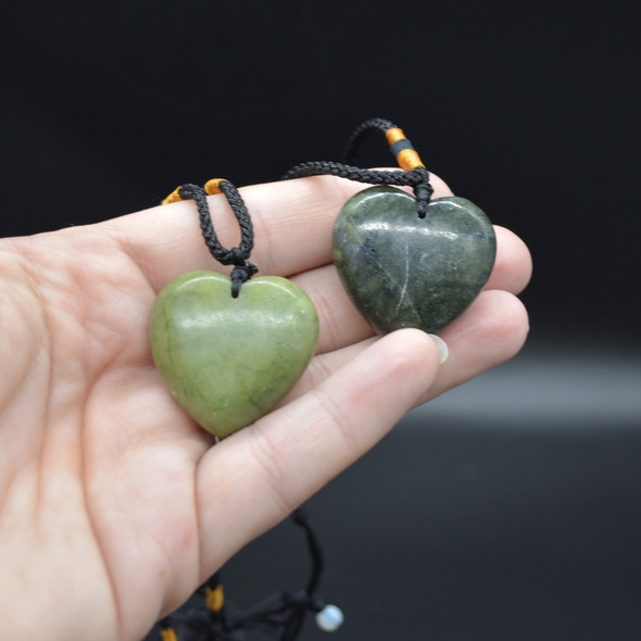 Natural Green Jade Semi-precious Gemstone Heart Shaped Pendant - 3cm - 3.5cm - 1 Count