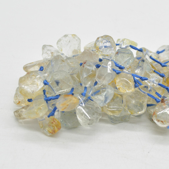 Natural Polished White Topaz Semi-precious Gemstone Irregular Teardrop, Pendant Beads - 13 - 16mm x 10 - 12mm - 15'' Strand
