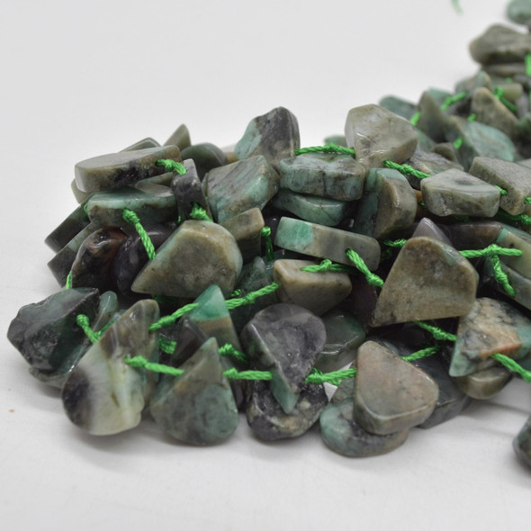Natural Polished Emerald Semi-precious Gemstone Irregular Teardrop, Pendant Beads - 15 - 20mm x 10 - 12mm - 15'' Strand