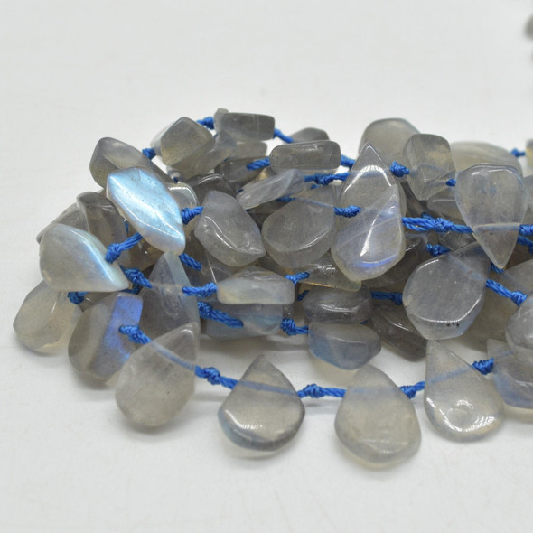 Natural Polished Labradorite Semi-precious Gemstone Irregular Teardrop, Pendant Beads - 13 - 16mm x 10 - 12mm - 15'' strand