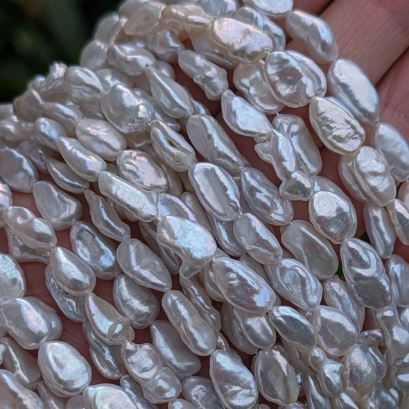Natural Freshwater White Biwa Souffle Pearl Beads - approx 8mm - 15mm x 5mm-7mm - 14'' Strand