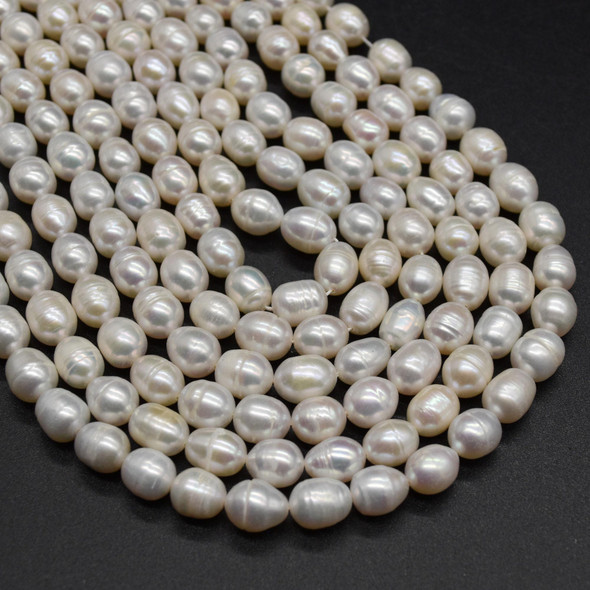 Grade B Natural Freshwater Rice Pearl Beads - White - 8mm - 10mm - 14.5'' Strand