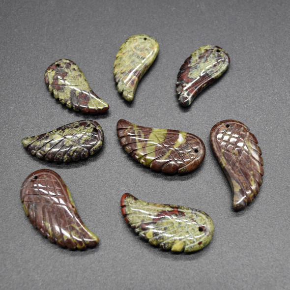 Natural Dragon Blood Jasper Semi-precious Gemstone Carved Feather Pendants - 2 Sizes