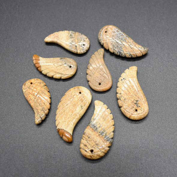 Natural Picture Jasper Semi-precious Gemstone Carved Feather Pendants - 2 Sizes