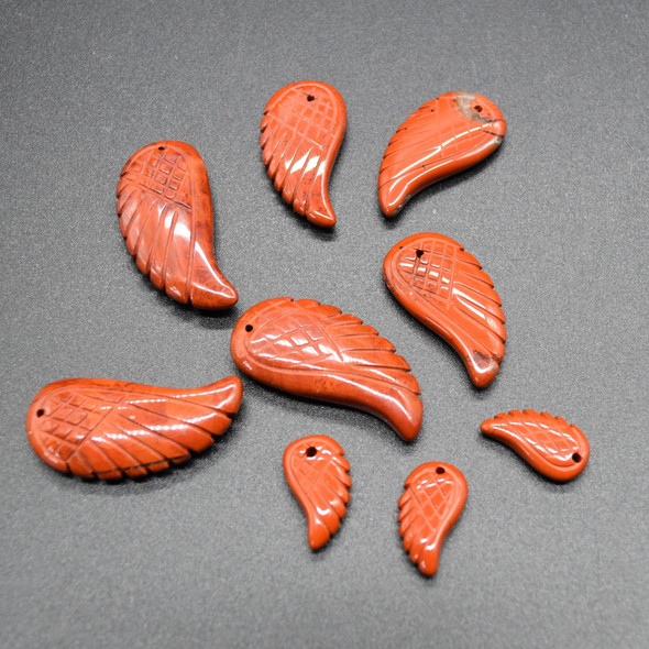 Natural Red Jasper Semi-precious Gemstone Carved Feather Pendants - 3 Sizes