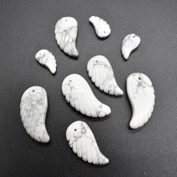 Natural White Howlite Semi-precious Gemstone Carved Feather Pendants - 3 Sizes