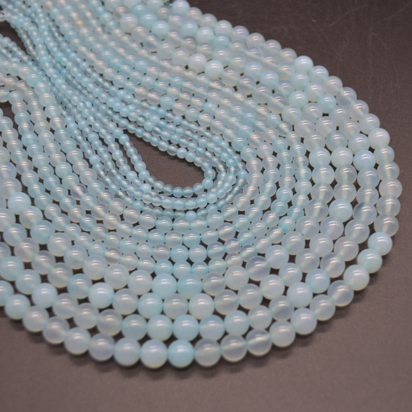 Mid Blue Agate Semi-precious Gemstone Round Beads - 4mm, 6mm, 8mm sizes - 15'' Strand