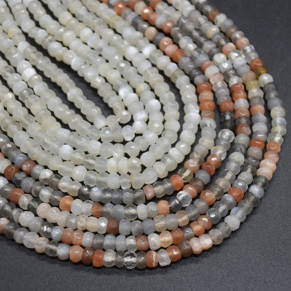 Natural Moonstone Semi-Precious Gemstone FACETED Rondelle Beads - 5mm x 3.5mm - 2 Options