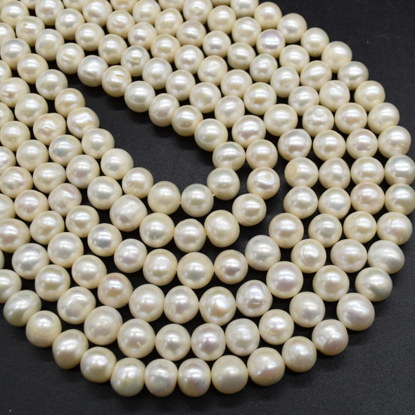 Freshwater Near Round Pearl Beads - White - approx 10mm - 11mm - 14'' Strand