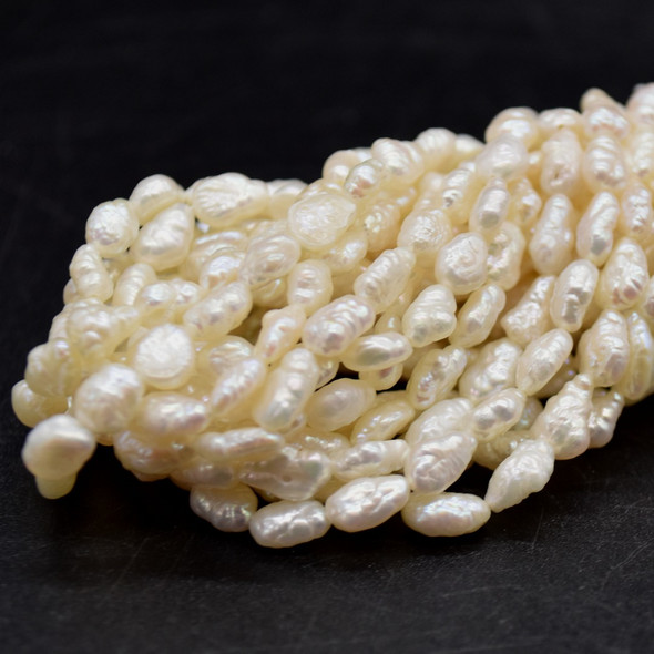 Natural Freshwater Baroque Keshi Nugget Pearl Beads - White - 6mm - 8mm  x 3mm - 4mm - 15'' Strand