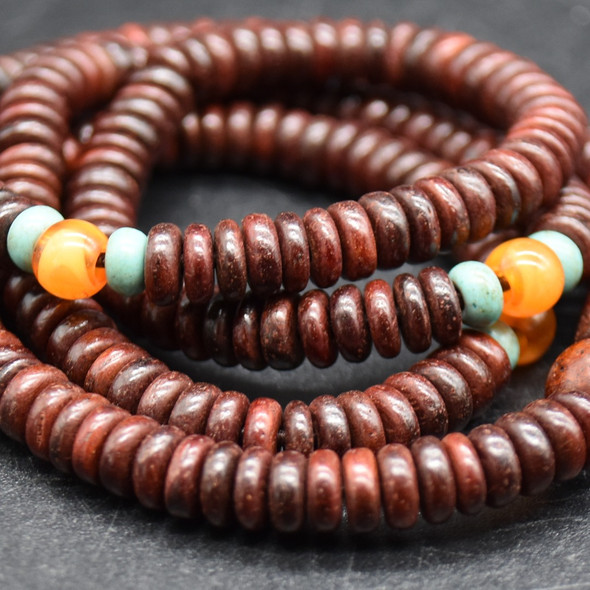 Natural Zambia Blood Sandalwood Rondelle Spacer Wood Beads - 6mm x 2mm - Meditation Mala Prayer beads