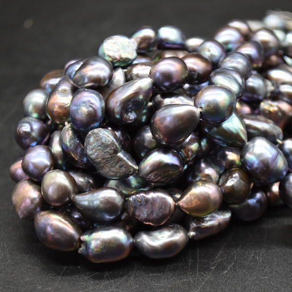 Freshwater Baroque Nugget Pearl Beads - Dyed Peacock Black Grey - 13mm - 15mm - 14'' Strand