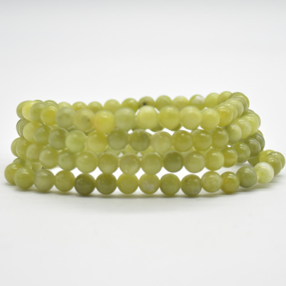 Natural Serpentine Jade Semi-precious Gemstone Round Beads Sample strand / Bracelet - 6mm, 7.5 inches