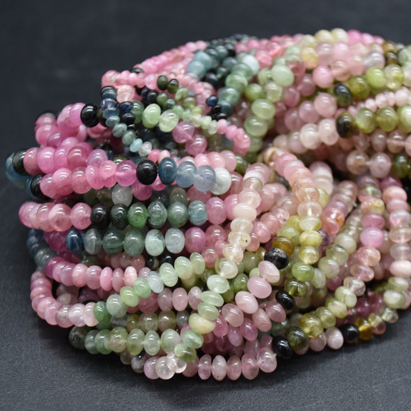 Natural Multi-Coloured Tourmaline Semi-precious Gemstone Irregular SMOOTH Rondelle Beads - 3 Sizes -  16'' Strand