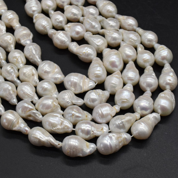 Natural White Freshwater Baroque Raindrop Teardrop Pearl Beads - approx 22mm - 26mm x 13mm - 15mm - 16'' Strand