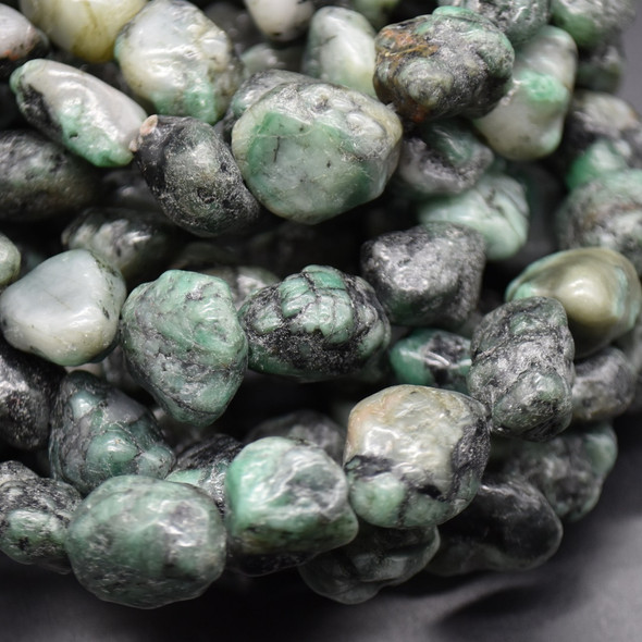 Natural Green Emerald Semi-Precious Crystal Hand Polished Nugget Beads - 10mm - 15mm - 15'' Strand