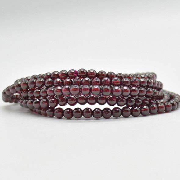 Natural Garnet Semi-Precious Round Gemstone Crystal Bracelet, Sample Strand - 4mm  - 1 Count - 7 - 7.5 inches