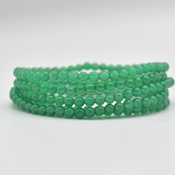 Green Agate Semi-Precious Round Gemstone Crystal Bracelet, Sample Strand - 4mm  - 1 Count - 7 - 7.5 inches