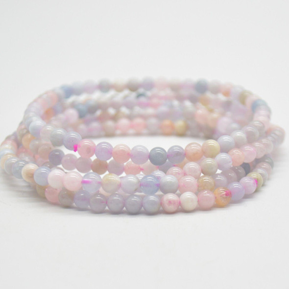 Natural Morganite Semi-Precious Round Gemstone Crystal Bracelet, Sample Strand - 4mm  - 1 Count - 7 - 7.5 inches