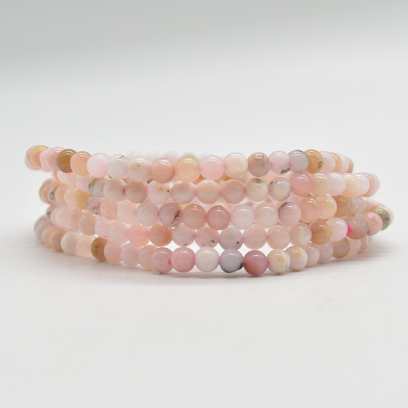 Natural Pink Opal Semi-Precious Round Gemstone Crystal Bracelet, Sample Strand - 4mm  - 1 Count - 7 - 7.5 inches
