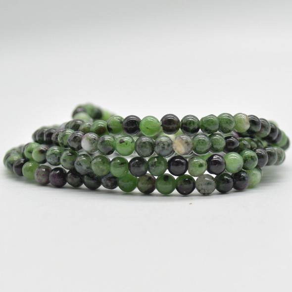 Natural Ruby Zoisite Semi-Precious Round Gemstone Crystal Bracelet, Sample Strand - 4mm  - 1 Count - 7 - 7.5 inches